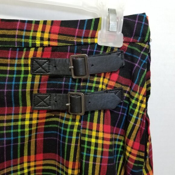 Hot Topic skirt Small Rainbow Plaid Double Buckle Pleated Pride schoolgirl mini - Picture 4 of 15